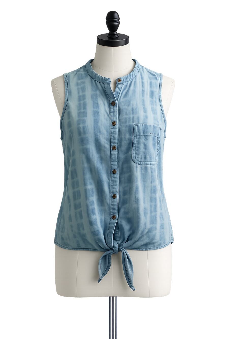 prAna Sunrise Peak Chambray Tie Front Sleeveless Top - Size S